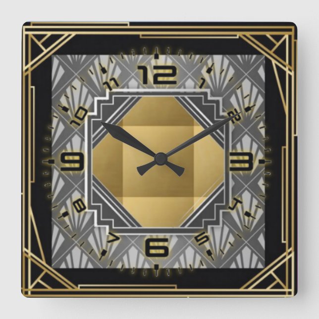 Art Deco Square Wall Clock (Front)