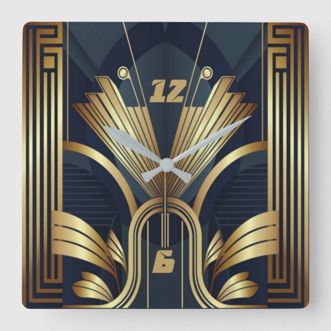 Art Deco Square Wall Clock (Front)