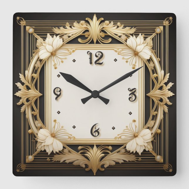 Art Deco Square Wall Clock (Front)