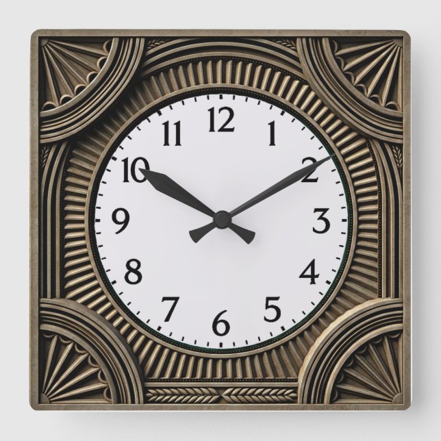 Art Deco Square Wall Clock (Front)
