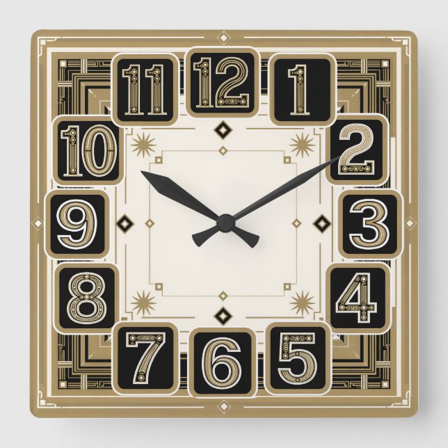 Art Deco Square Wall Clock (Front)