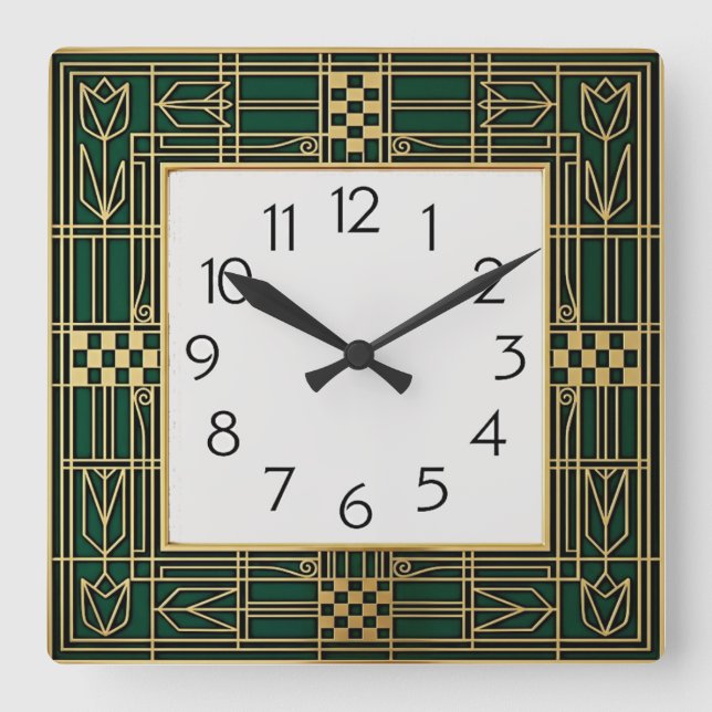 Art Deco Square Wall Clock (Front)