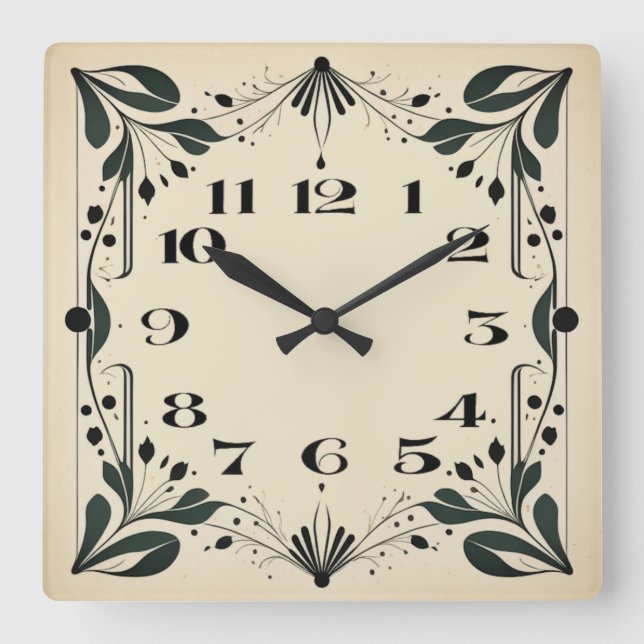 Art Deco Square Wall Clock (Front)