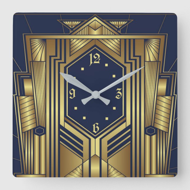 Art Deco Square Wall Clock (Front)