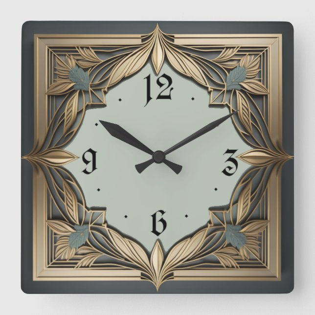 Art Deco Square Wall Clock (Front)
