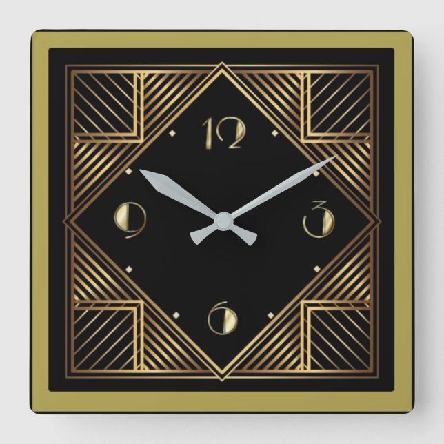 Art Deco Square Wall Clock (Front)