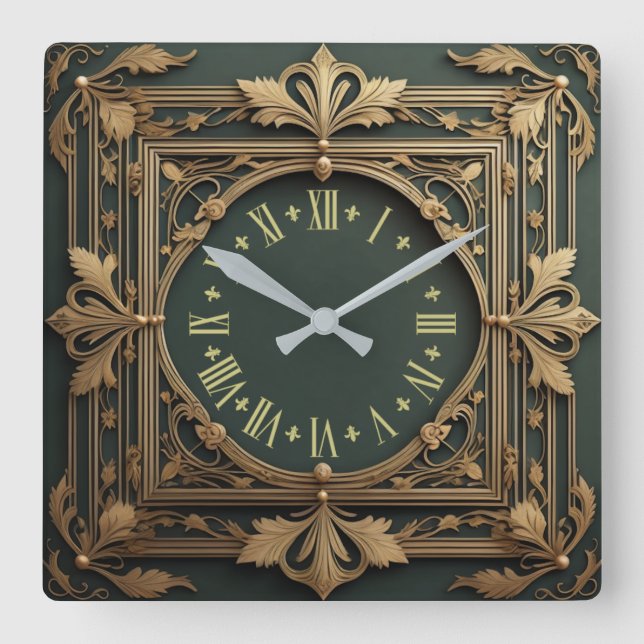 Art Deco Square Wall Clock (Front)