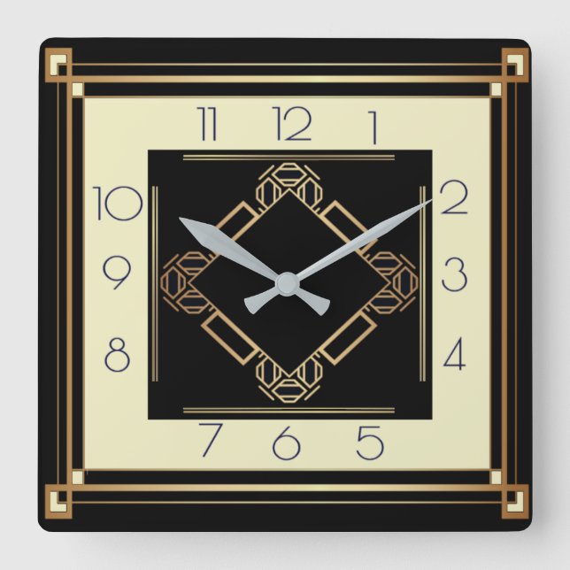 Art Deco Square Wall Clock (Front)