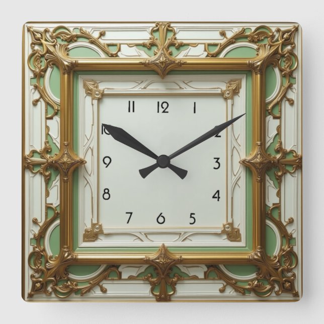 Art Deco Square Wall Clock (Front)