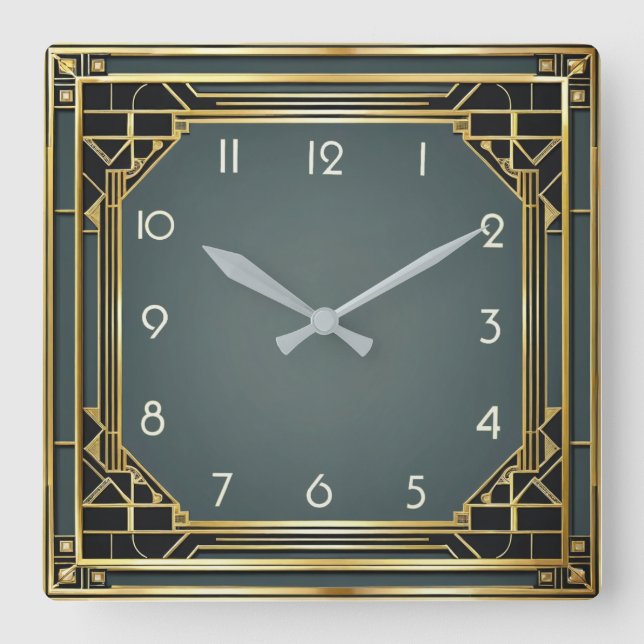 Art Deco Square Wall Clock (Front)