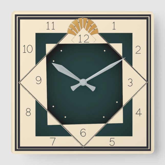 Art Deco Square Wall Clock (Front)