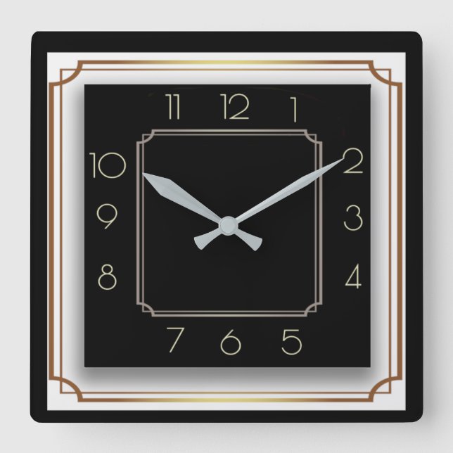 Art Deco Square Wall Clock (Front)