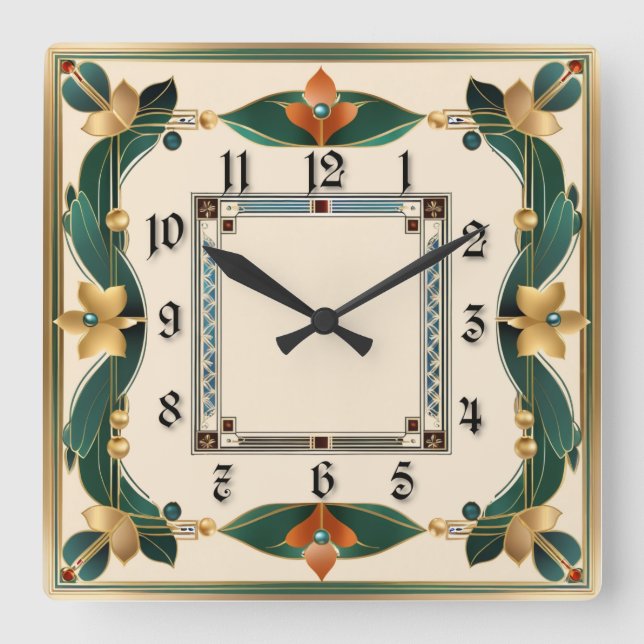 Art Deco Square Wall Clock (Front)