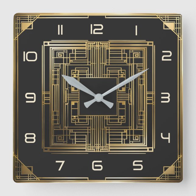 Art Deco Square Wall Clock (Front)
