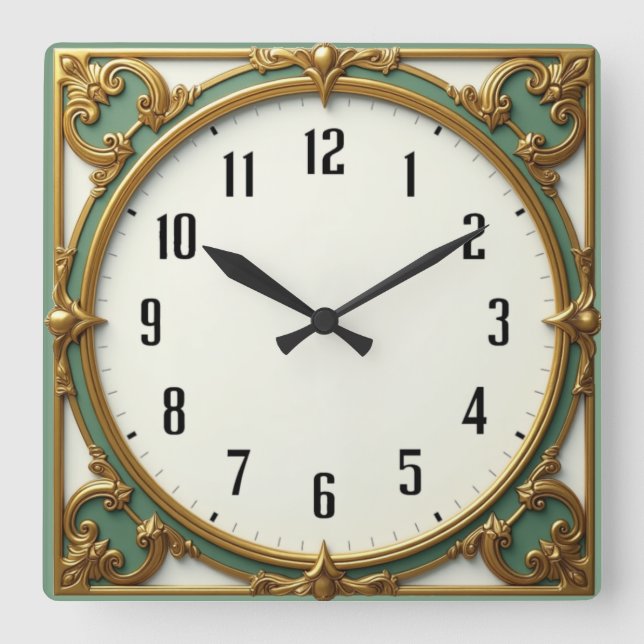 Art Deco Square Wall Clock (Front)