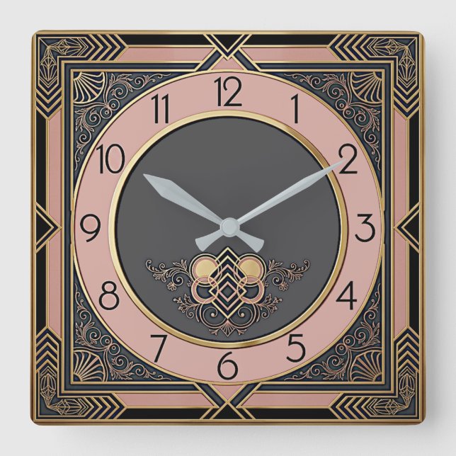 Art Deco Square Wall Clock (Front)