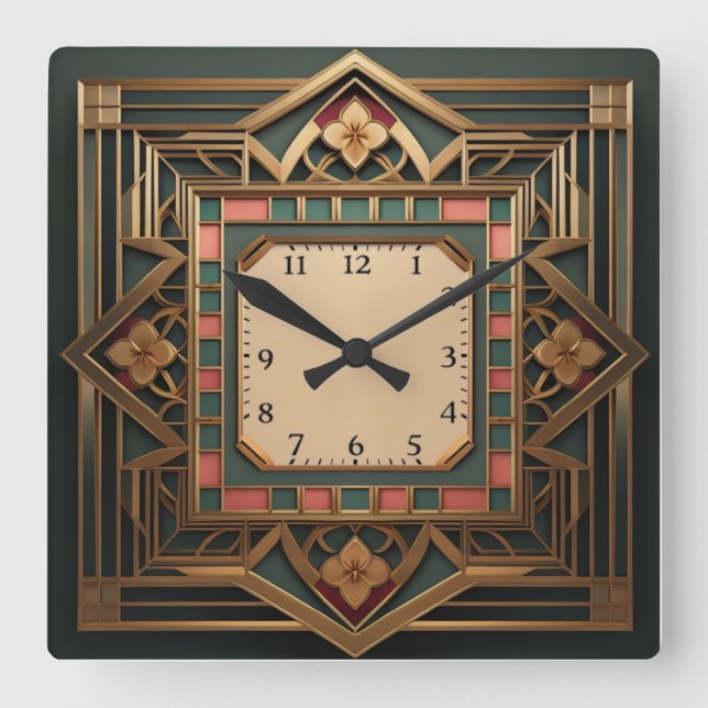 Art Deco  Square Wall Clock (Front)