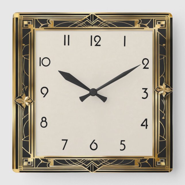 Art Deco Square Wall Clock (Front)