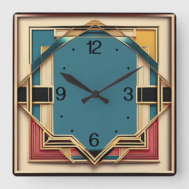 Art Deco Square Wall Clock (Front)