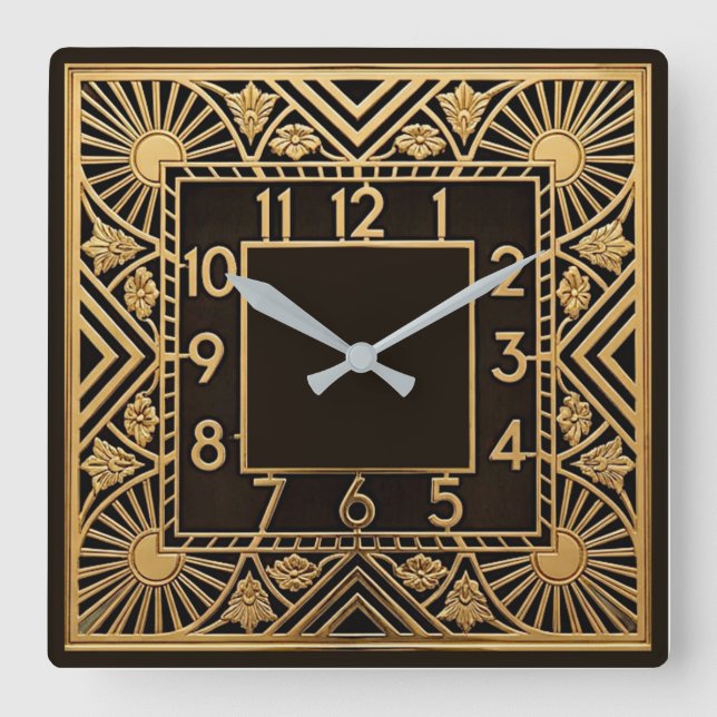 Art Deco Square Wall Clock (Front)