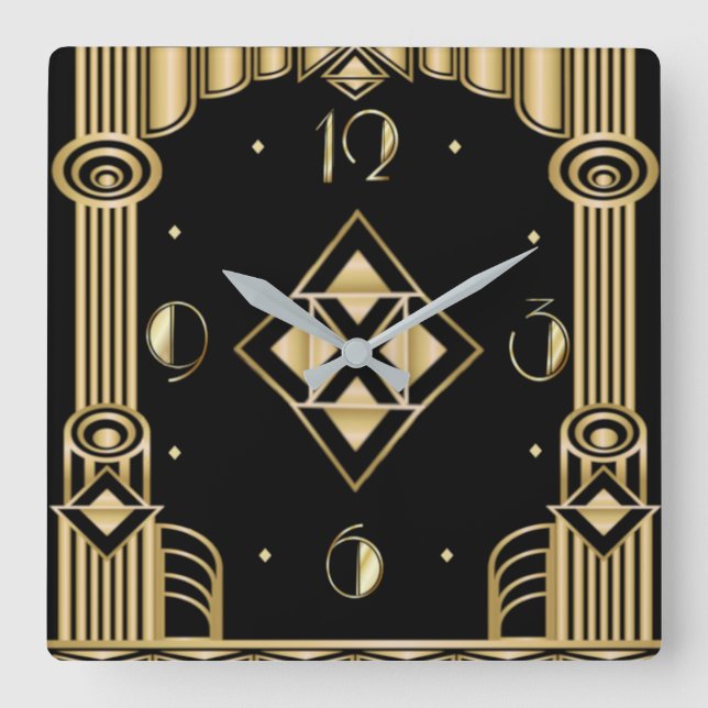 Art deco square wall clock (Front)