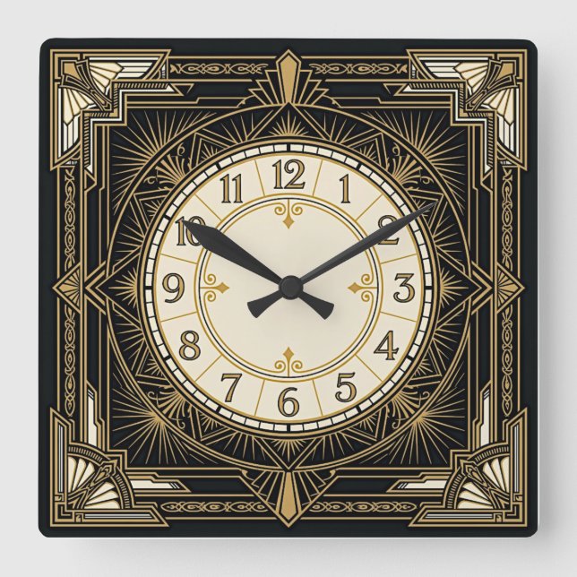 Art Deco Square Wall Clock (Front)