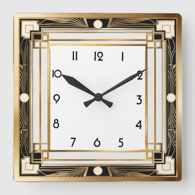 Art Deco Square Wall Clock (Front)