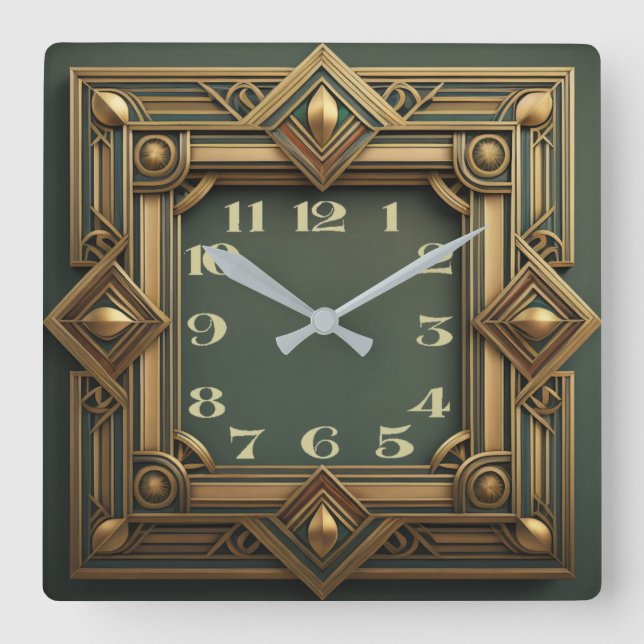 Art Deco Square Wall Clock (Front)