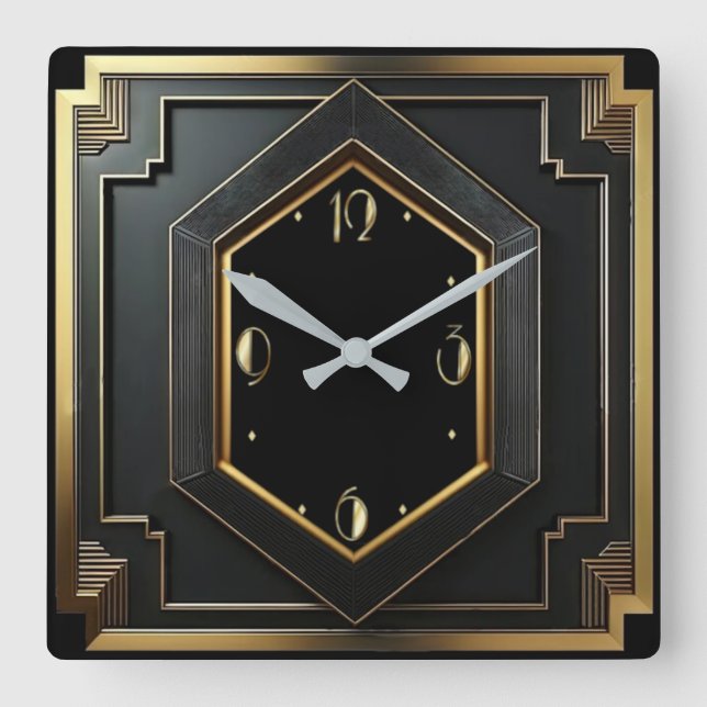 Art Deco Square Wall Clock (Front)