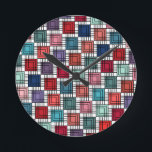 Art Deco Squares Round Clock<br><div class="desc">This wall clock has an art deco design of squares made from overlapping angles in retro shades of blue and pink.</div>