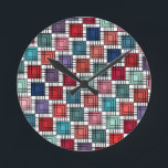 Art Deco Squares Round Clock<br><div class="desc">This wall clock has an art deco design of squares made from overlapping angles in retro shades of blue and pink.</div>