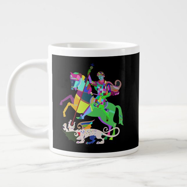 Art Deco St George the Dragon Slayer Large Coffee Mug (Left)