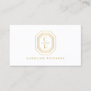 Art Deco Stacked Monogram Logo Gold/White Business Card