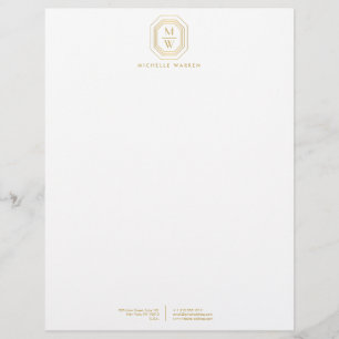 Art Deco Stacked Monogram Logo Gold/White Customised Letterhead