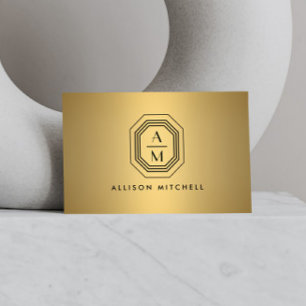 Art Deco Stacked Monogram Logo on Faux Gold Business Card
