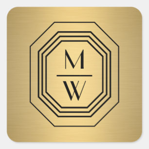 Art Deco Stacked Monogram Logo on Faux Gold Square Sticker