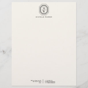 Art Deco Stacked Monogram Logo on Ivory Personalised Letterhead
