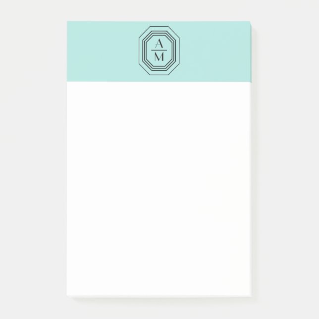 Art Deco Stacked Monogram Logo on Mint Blue/Green Post-it Notes (Front)