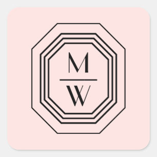 Art Deco Stacked Monogram Logo on Pink Square Sticker