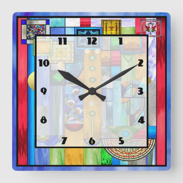 Art Deco Stained Glass 1 Square Wall Clock (Front)