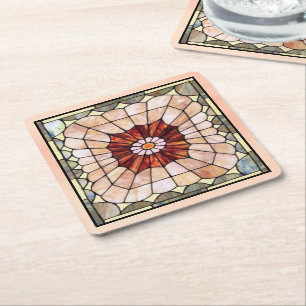 Art Deco Stained Glass 2 Square Paper Coaster