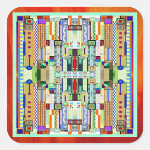Art Deco Stained Glass 2 Square Sticker