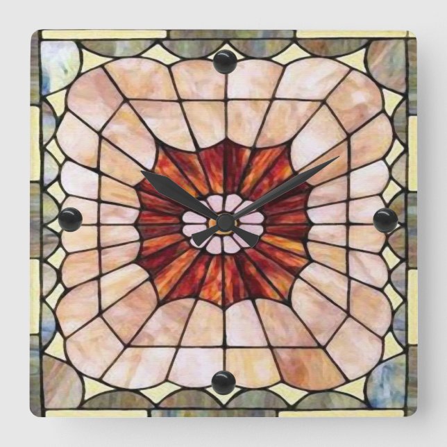 Art Deco Stained Glass 2 Square Wall Clock (Front)