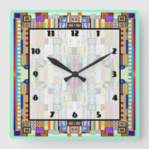Art Deco Stained Glass 2 Square Wall Clock