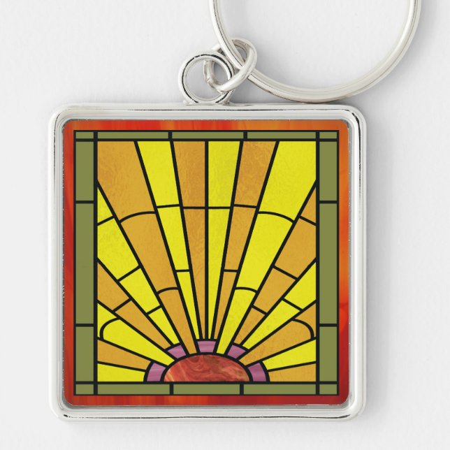 Art Deco Stained Glass 3 Key Ring (Front)