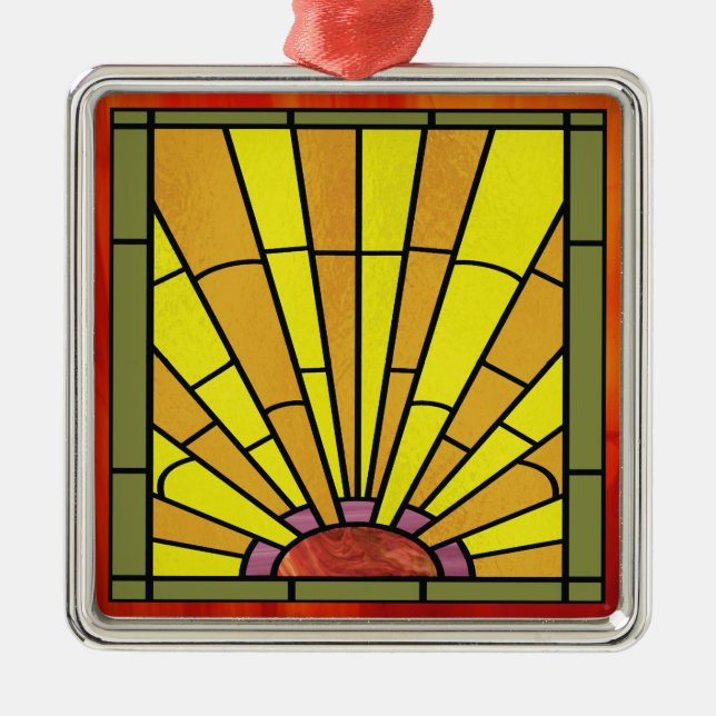 Art Deco Stained Glass 3 Metal Tree Decoration (Front)