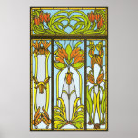 Art Deco Stained Glass Floral Print<br><div class="desc">A beautiful recreation of an Art Deco stained glass window. Done in green,  orange and gold.</div>