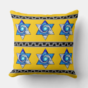 Art Deco Stained Glass Magen David Stripes Cushion