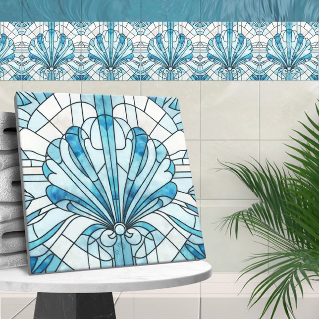 Art Deco Stained Glass Mosaic Scallop Shell  Ceramic Tile (Creator Uploaded)