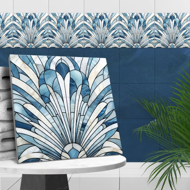 Art Deco Stained Glass Mosaic Scallop Shell  Ceramic Tile (Creator Uploaded)